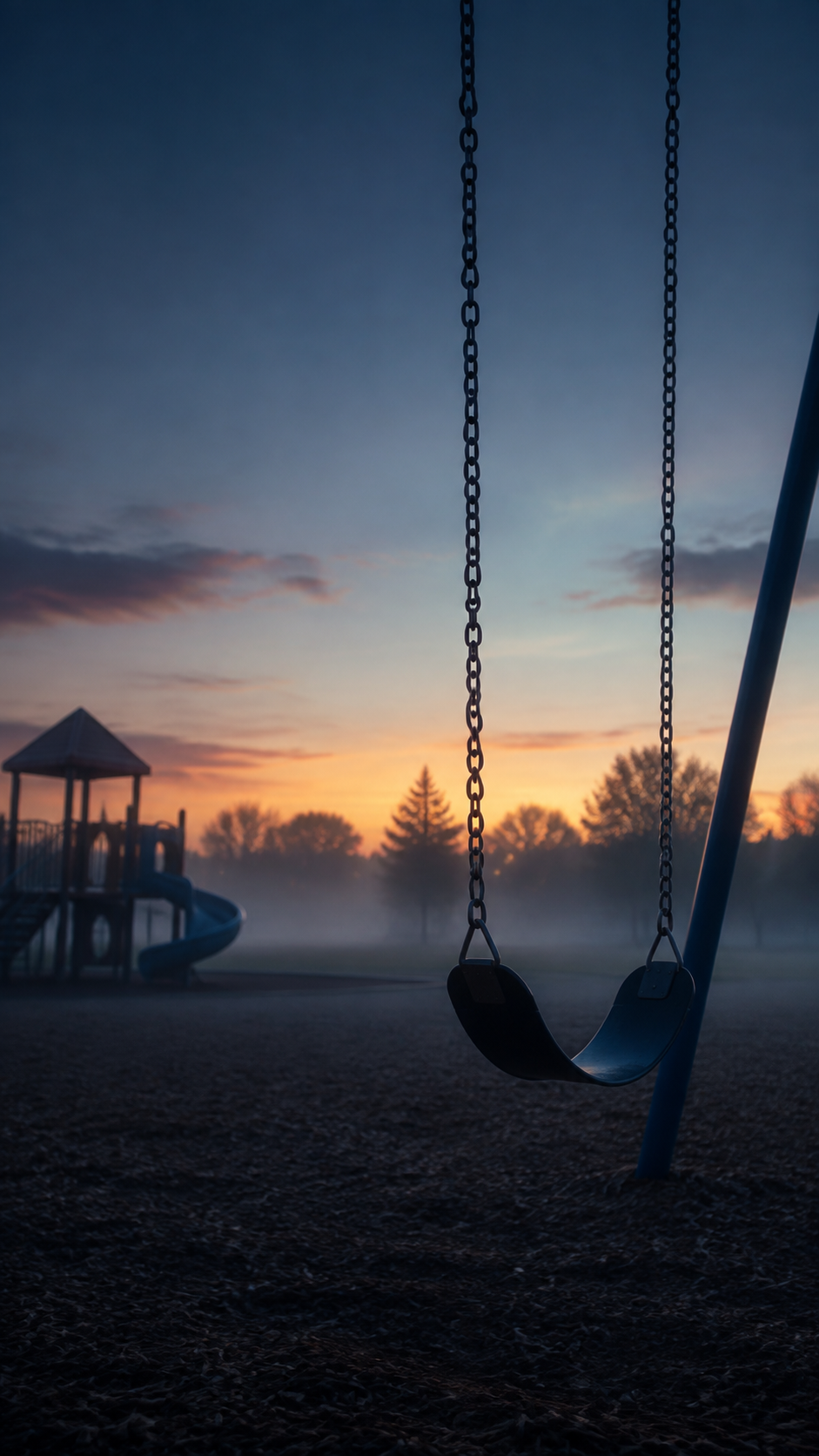An empty playground at dawn