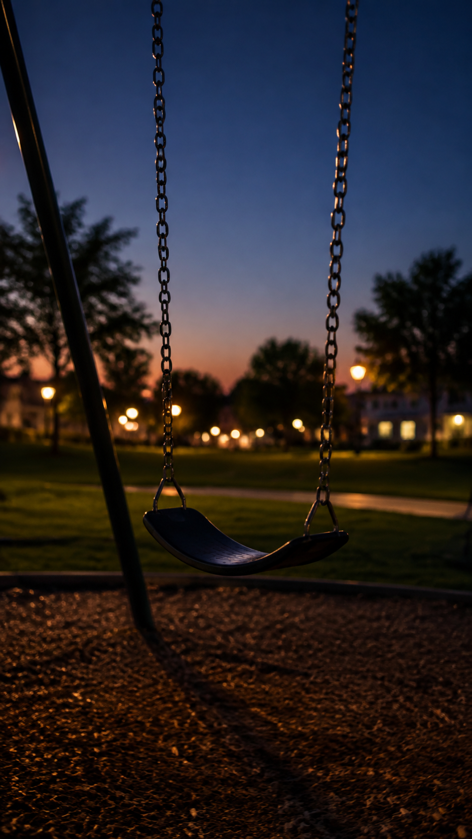 An empty swing at twilight